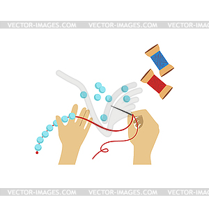 Child Doing Bead Necklace With Only Hands Visible o - color vector clipart