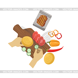 Child Cooking Burger With Only Hands Visible of - vector clip art