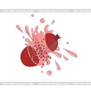 Pomegranate Cut In Air Splashing Juice - vector clip art