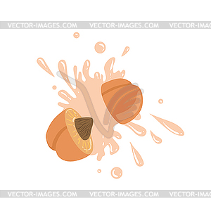 Peach Cut In Air Splashing Juice - vector clip art