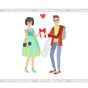 Пара в любви, человек Gifing подарок - векторизованное изображение