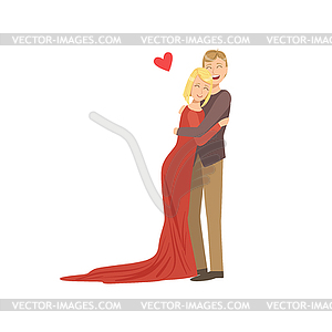 Couple In Love In Classy Outfits Hugging - vector clipart