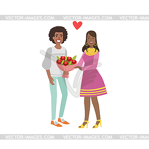 Couple In Love, Man Giving Flowers - vector clip art