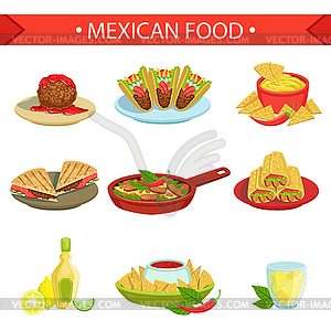 Mexican Food Famous Dishes Set - vector image