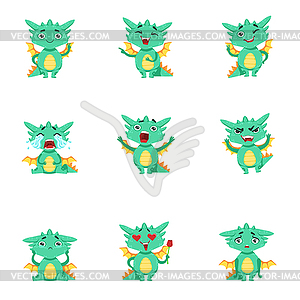 Little Dragon Cute Emoji Set - vector clip art