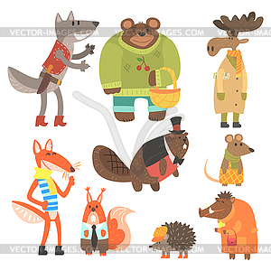 Forest Animals Dressed In Human Clothes Set Of s - vector image