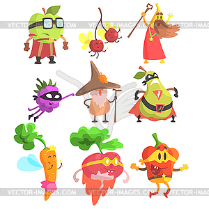 Silly Fantasy Fruit And Vegetable Characters Set - vector image