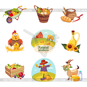 Farm Products And Animals Set Of Bright Stickers - vector clipart