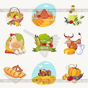 Farm Related Objects Set Of Bright Stickers - vector clip art