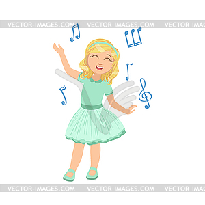 Girl In Blue Dress Dancing - vector image