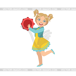 Girl With Ponytails Playing Tambourine - vector image