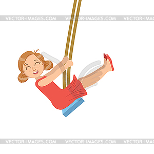 Girl In Red Dress Enjoying Swings - vector clip art