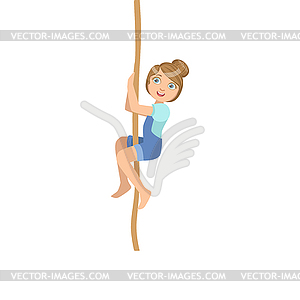 Girl Climbing Rope As Physical Education Class - vector image