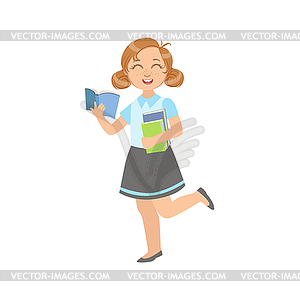 Girl In School Uniform With Open Book - vector clipart