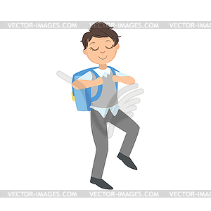 Boy In School Uniform And Backpack Going To Studies - royalty-free vector image