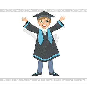 Happy Boy In Graduation Mantle And Square Black Hat - vector clip art