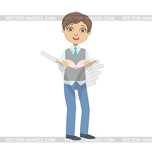 Boy In School Uniform With Book - vector clipart