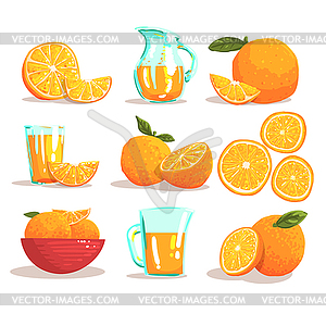 Oranges And Orange Juice Cool Style Bright s - color vector clipart