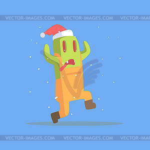 Green Featureless Monster In Dungarees Running In - vector image