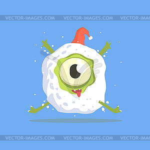 Green One-eyed Monster Trapped In Snowball - royalty-free vector clipart