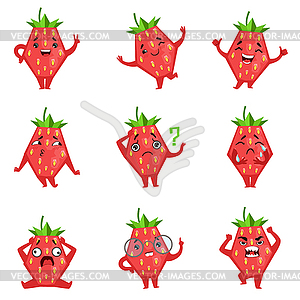 Geometric Strawberry Character Funny Emoticons - vector clipart