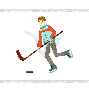 Guy Playing Hockey Winter Sports - vector clip art