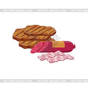 Sausage, Steak And Bacon Set Of Pizza Ingredients - vector clip art