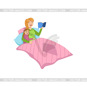 Mother And Child Reding Bedtime Story Together - vector clip art