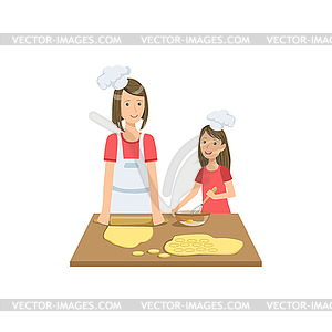 Mother And Child Making Cookies Together - vector image