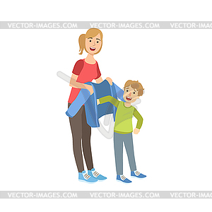 Mother And Child Preparing For Walk Together - vector clipart