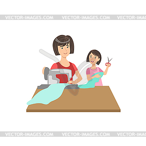 Mother And Child Sewing Together - vector image