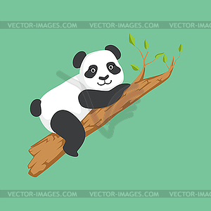 Cute Panda Character Climbing Tree - vector clipart