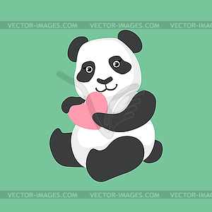 Cute Panda Character Holding Heart - vector clipart