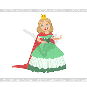 Маленькая девочка в зеленом платье в костюме Сказке - рисунок в векторе