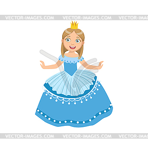 Little Girl In Blue Dress Dressed As Fairy Tale - vector image