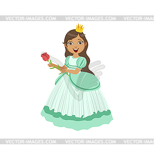 Little Girl In Turquoise Dressed As Fairy Tale - vector clipart