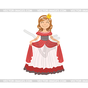 Little Girl In Red Dress Dressed As Fairy Tale - vector clipart