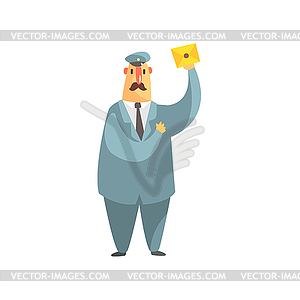 Serious Postman In Uniform Amd Tie Holding Letter - vector image