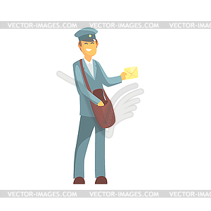 Young Smiling Postman In Uniform - vector image