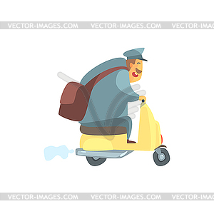 Chubby Postman On Small Scooter - vector clipart