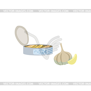 Sardines, Garlic And Lemon Bright Color - vector image