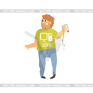 Programmer Holding Wire Funny Character - vector clip art