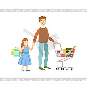 Father And Daughter Shopping Together - vector clip art