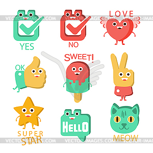 Words And Corresponding s, Cartoon Character Items - vector image