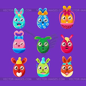 Easter Egg Shaped Easter Bunnies Colorful Girly - vector image