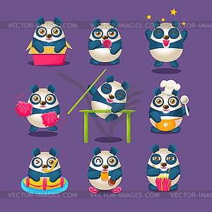 Cute Panda Emoji Collection With Humanized Cartoon - vector image