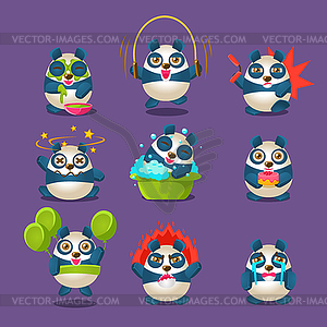 Cute Panda Emotions And Activities Collection With - vector clipart