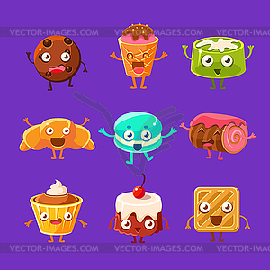 Happy Food Сладости и сладкие Кондитерские изделия из мультяшныйов - клипарт в векторе / векторное изображение
