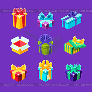 Gift Boxes With And Without Present Inside - color vector clipart