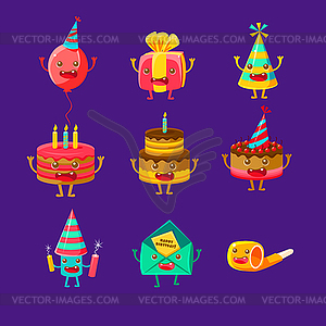 Happy Birthday And Celebration Party Symbols Cartoo - vector clipart